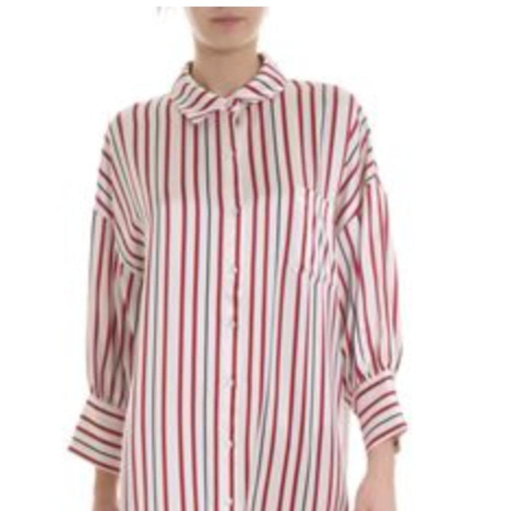 ANINE BING - White/Black/Red Stripe Shirt